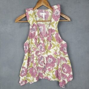 Leith Blouse Top Women's Small Floral V-Neck Ruffle Pullover Fairy Boho Cottage‎